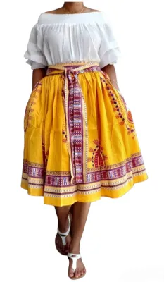 Women Mid Length Flared Skirt - Traditional/Yellow - Med
