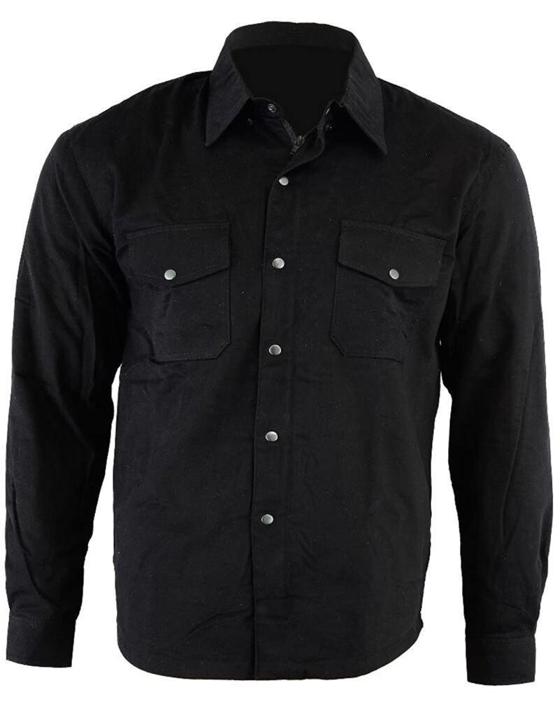 Camisa protectora de franela para motocicleta con forro de aramida Negro