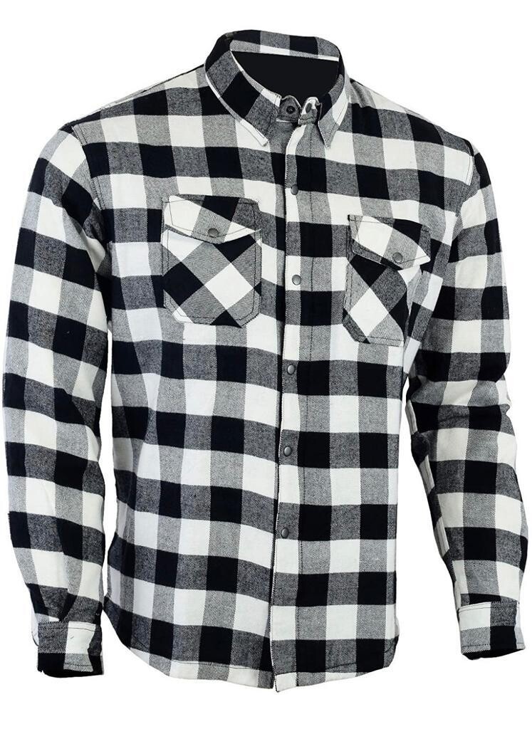 Camisa protectora de franela para motocicleta con forro de aramida Blanco/Negro
