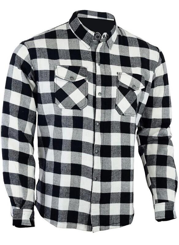 Camisa protectora de franela para motocicleta con forro de aramida Blanco/Negro Camisa protectora de franela para motocicleta con forro de aramida Blanco/Negro