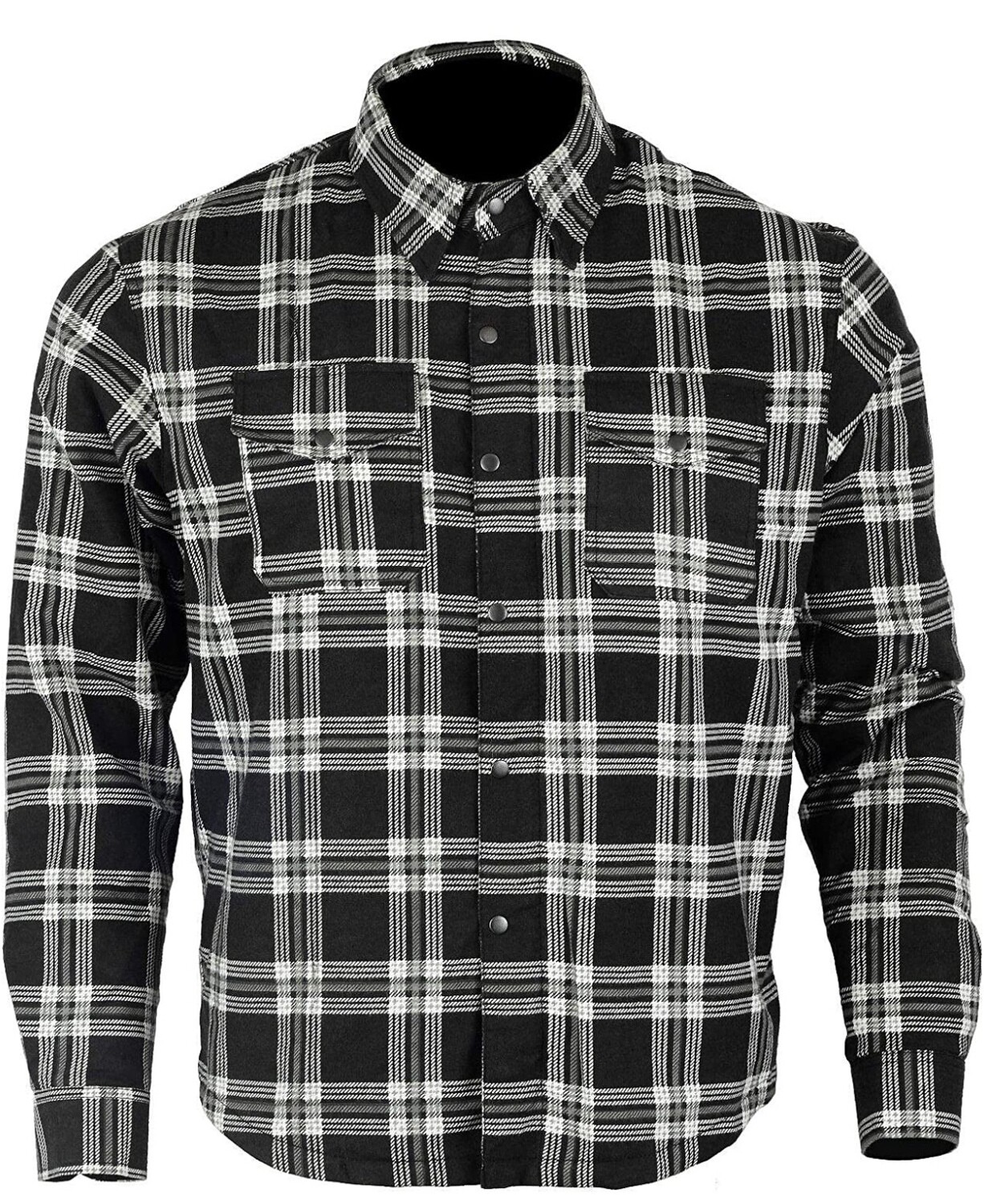 Camisa protectora de franela para motocicleta con forro de aramida Negro/Blanco
