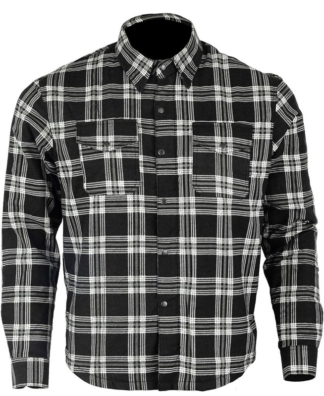 Camisa protectora de franela para motocicleta con forro de aramida Negro/Blanco Camisa protectora de franela para motocicleta con forro de aramida Negro/Blanco