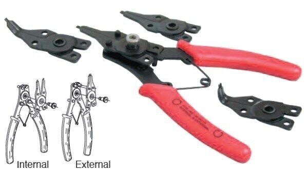 Alicates combinables para anillos interiores y exteriores kit 4 pinzas