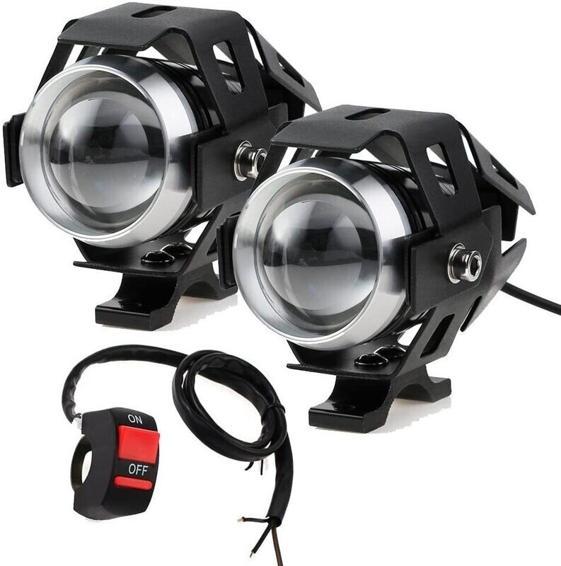 Faros Delanteros con Interruptor y Fusible 15W 3000LM Faros Auxiliares Antiniebla Moto, Foco LED Faro Auxiliares para Motocicleta