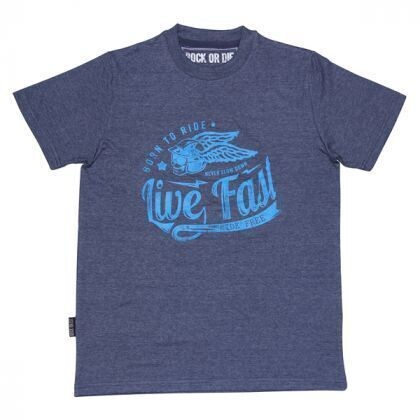 CAMISETA ROCK OR DIE LIVEFAST AZUL HOMBRE