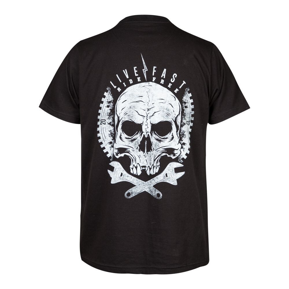 CAMISETA ROCK OR DIE WHEELS ARE TURNING HOMBRE NEGRA