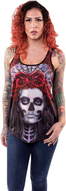 LETHAL HEAD Top Dark Widow Razor Back Tank Top mujer