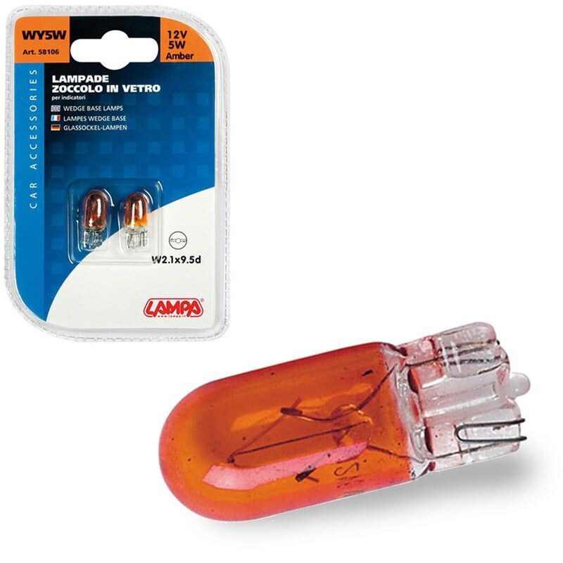 LAMPARA WY5W 12V AMBAR SIN CASQUILLO HOMOLOGACION E (BLISTER 1 UNIDAD)