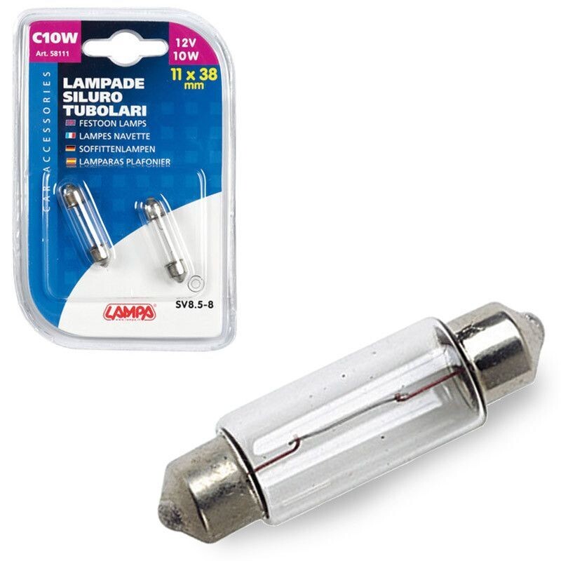 LAMPARA C10W 12V 10W SV8,5 HOMOLOGACION E (2 UNIDADES)