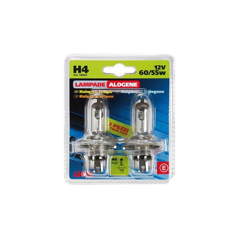 LAMPARA H4 12V 60/55W P43T HOMOLOGACION E (BLISTER 2 UNIDADES)