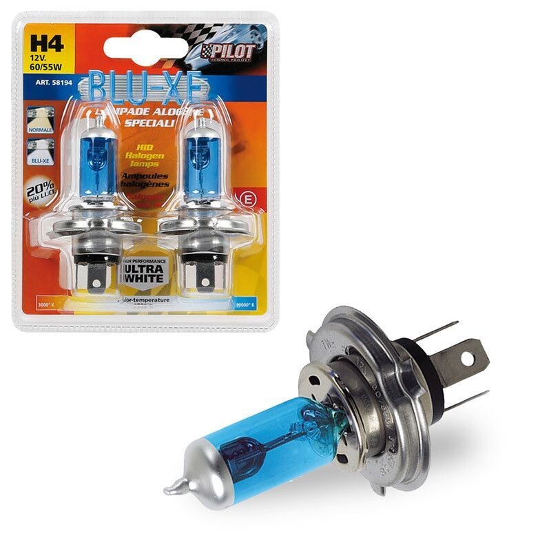 LAMPARA H4 BLUE XENON 12V 60/55W P43T HOMOLOGACION E (BLISTER 2 UNIDADES)