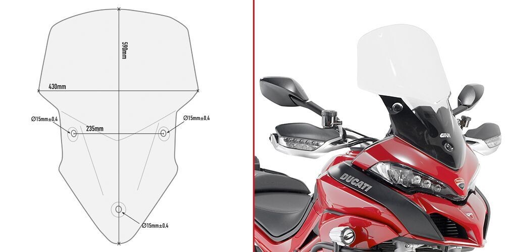 Cúpula específica transparente con spoiler 59 x 43 cms (hxa)
se monta en lugar de la cúpula original / 7 cm más alto que el original DUCATI > MULTISTRADA 1200 (15 > 18)