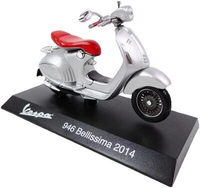 Colección Scooter en Miniatura 1/18 Compatible con Piaggio Vespa 946 Bellissima Gris/Rojo - 2014 - Ves1001
