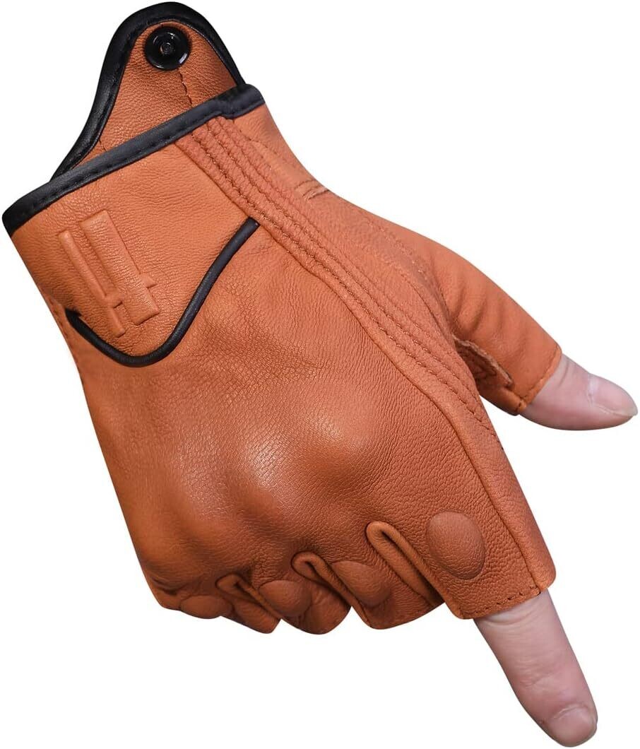 Harssidanzar Guantes de Motocicleta de Cuero de Piel de Cabra sin Dedos