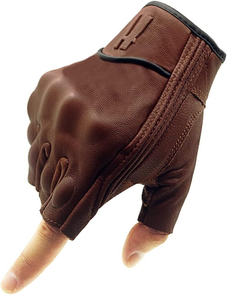 Harssidanzar Guantes de Motocicleta de Cuero de Piel de Cabra sin Dedos