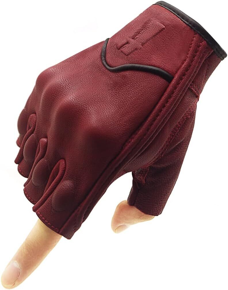 Harssidanzar Guantes de Motocicleta de Cuero de Piel de Cabra sin Dedos