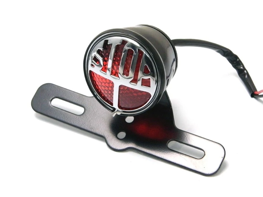 LUZ DE FRENO/TRASERA LED DE METAL NEGRO RÉPLICA DE MILLER CON SOPORTE