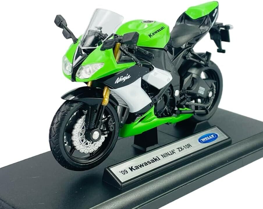 2009 Kawasaki Ninja ZX-10R Verde Con Base 1:18