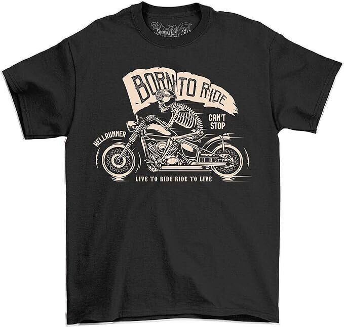 Camiseta Born to Ride Skeleton Motorcycle Rider Vintage Cafe Racer