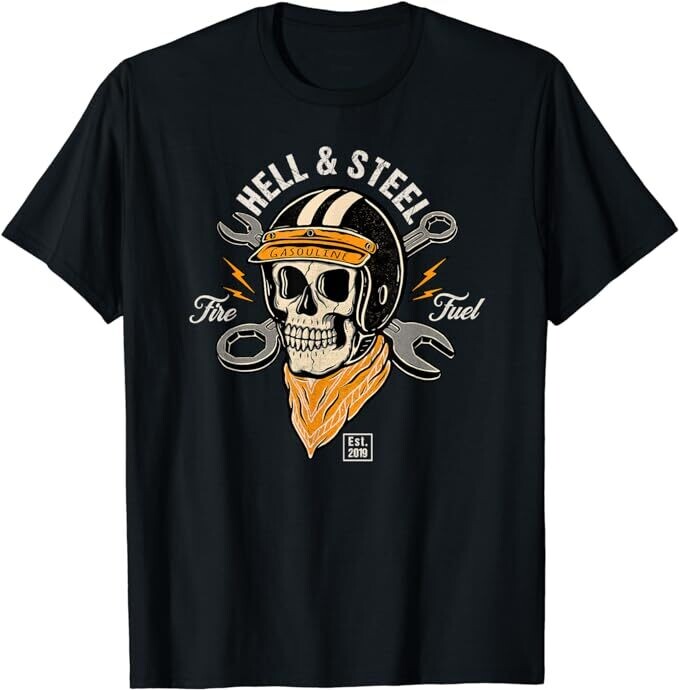 Camiseta Cafe Racer Moto Dibujado a Mano Calavera Diseño