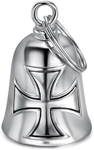 BOBIJOO JEWELRY - Lucky Bell Protección para motocicleta Biker Triker Cruz de los Templarios Acero inoxidable cromado