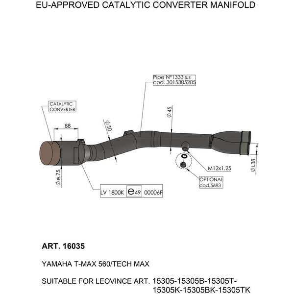 Catalizador LEOVINCE CAT CONV MANIFOLD YAMAHA T-MAX XP 560