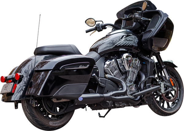 Sistema de escape calificador 2 en 1 S&S CYCLE Exhaust Qualifier 2:1 Race Only Brushed Stainless Black para Indian Challenger
