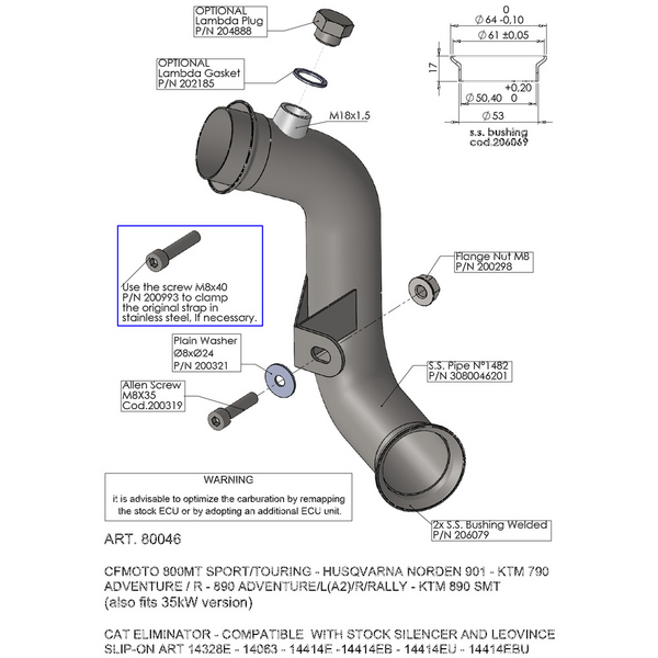 Supresor de catalizador LeoVince  para KTM 790 Adventure / 890 Adventure , Husqvarna Norden, CF Moto 800