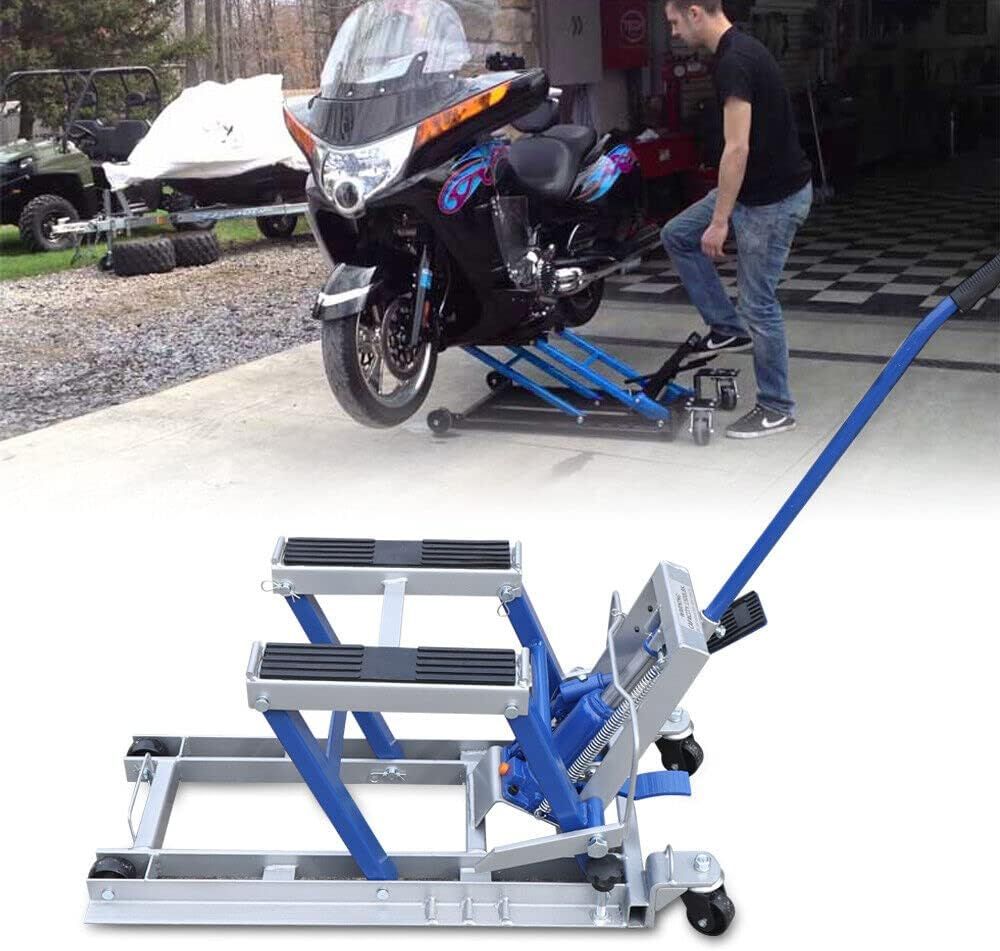 Plataforma elevadora de motocicleta de hasta 680 kg, elevador hidráulico, soporte elevador para reparación de motocicletas, marco plegable, soporte de montaje