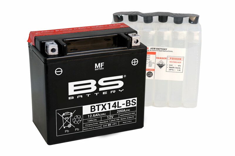 Batería BS BATTERY BTX14L-BS sin mantenimiento con pack de electrolito para Harley Davidson XL