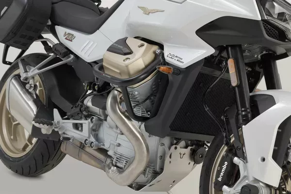 Protecciones laterales de motor. Negro. Moto Guzzi V100 Mandello/S, Stelvio.