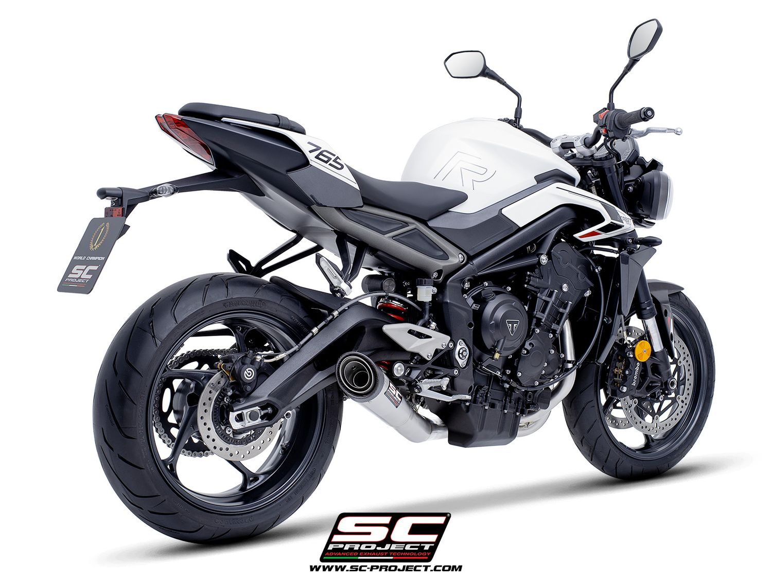 Sc-Project STREET TRIPLE 765 R - RS (2023 - 2024) - EURO 5 Línea de escape completa 3-1 acero inoxidable, con escape S1 acero inoxidable PARA USO EXCLUSIVO EN CARRERAS