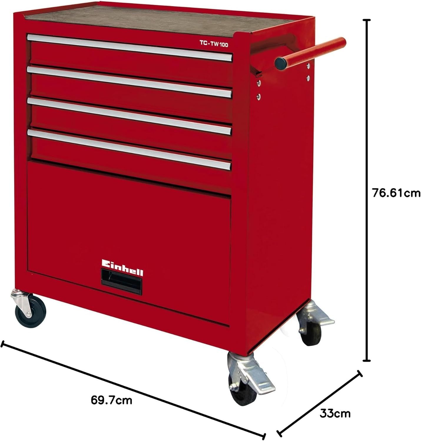 Einhell Carro de herramientas - TC-TW 100 – con sistema de bloqueo, 4 ruedas giratorias con 2 frenos de bloqueo, compartimento de almacenamiento con solapa
