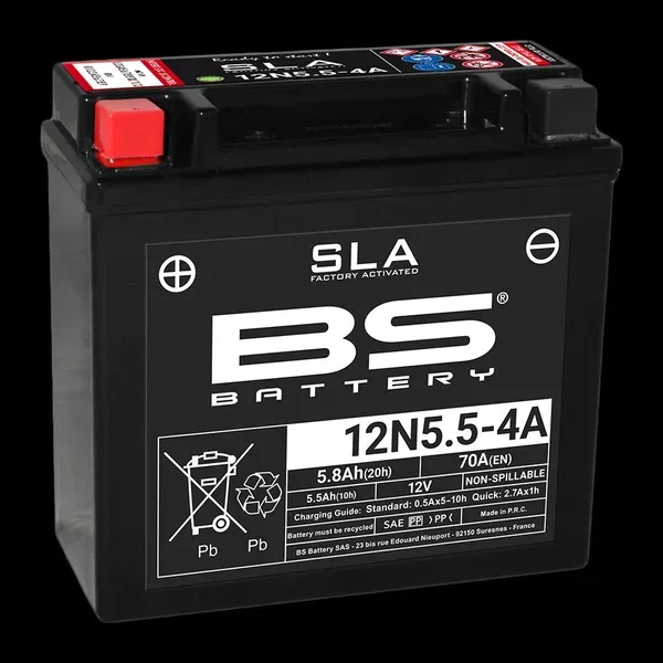 Batería BS BATTERY BS 12N5.5-4A/4B SLA para CAGIVA ELEFANT/ KAWASAKI H2/KH/KZS1/S2Z400 MOTO GUZZI 125TT/ YAMAHA MT125/ WR/ YZF-R