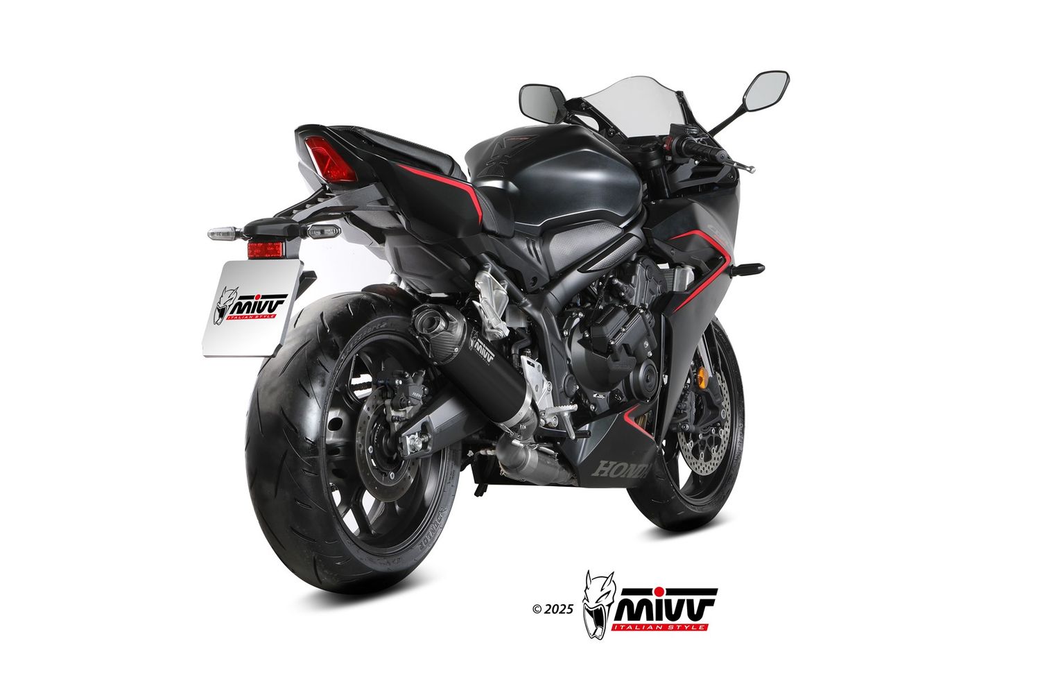 Escape Mivv AK-1 INOX NEGRO CON TAPA DE CARBONO HONDA CBR 650 R 2024 > 2025