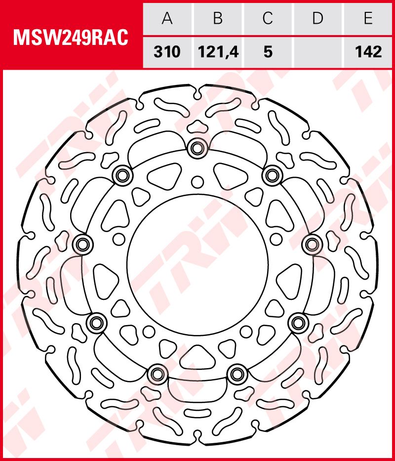DISCO DE FRENO TRW MSW 249 RAC para SUZUKI 800 DL 800 V-STROM DE ABS E5 y  800 GSX-8 R ABS E5