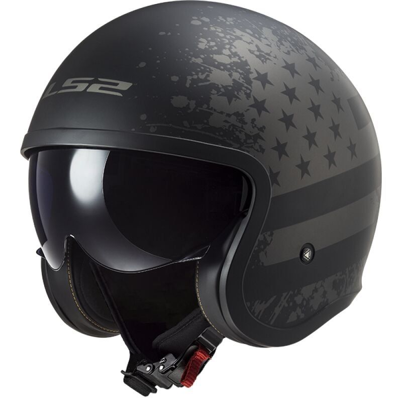 Casco Jet LS2 OF599 SPITFIRE II Black Flag Negro/Titanio mate