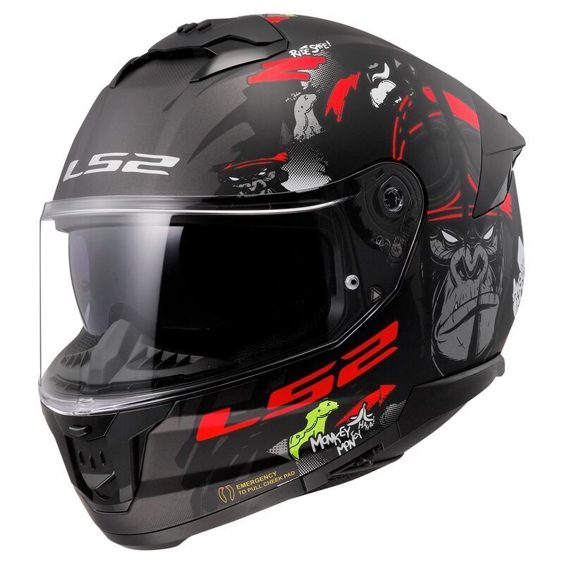 Casco integral LS2 FF808 Stream II Angry Monkey Negro Rojo mate