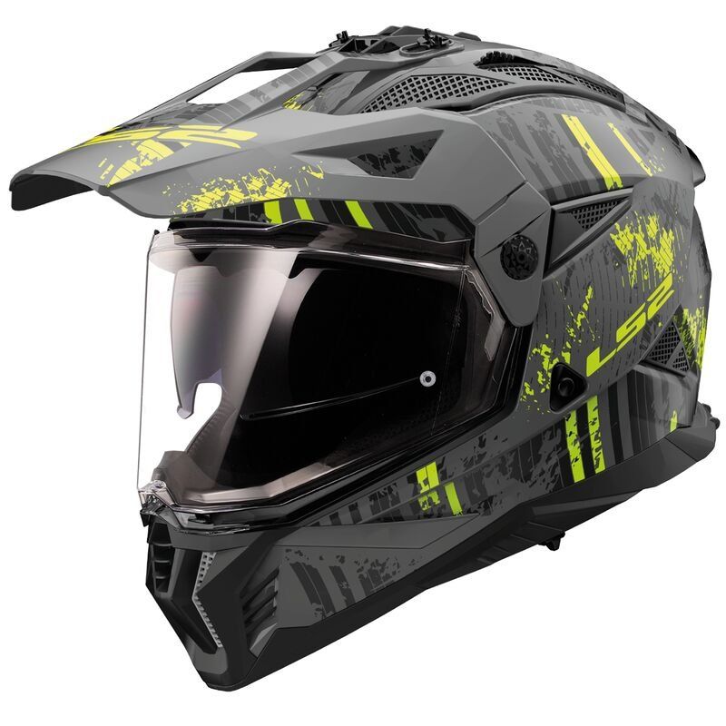Casco Adventure LS2 MX702 PIONEER II Crazy Negro Gris H-V Amarillo mate