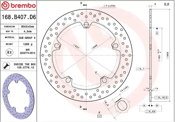 BREMBO DISCO DE FRENO FIJO SERIE ORO PRIME LINE 168B407D6 para BMW F750GS / F850GS / R1200GS BREMBO DISCO DE FRENO FIJO SERIE ORO PRIME LINE 168B407D6 para BMW F750GS / F850GS / R1200GS