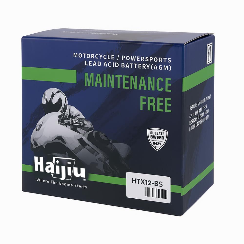 Haijiu HTX12-BS Batería de Arranque AGM para Moto y Scooter | 12V, 10 Ah, 180 CCA | Sin Mantenimiento, Antivibración