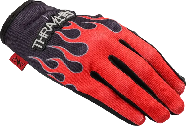 Guantes Stealth de palma de cuero con llamas THRASHIN SUPPLY CO. GLOVE FLAME STEALTH LEATHER PALM RED