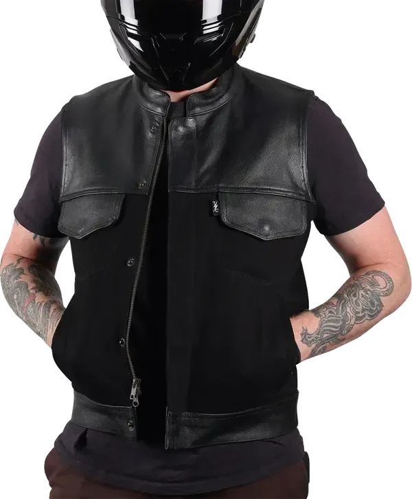 Chaleco de conducción Kanan de cuero/denim THRASHIN SUPPLY CO. VEST KANAN LEATHER DENIM