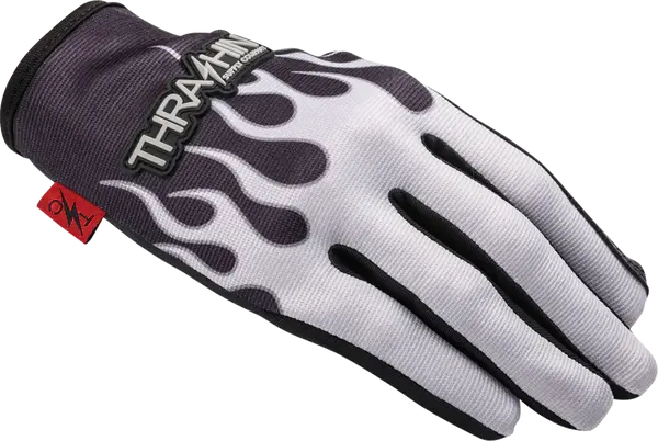 Guantes Stealth de palma de cuero con llamas THRASHIN SUPPLY CO. GLOVE FLAME STEALTH LEATHER PALM GRAY
