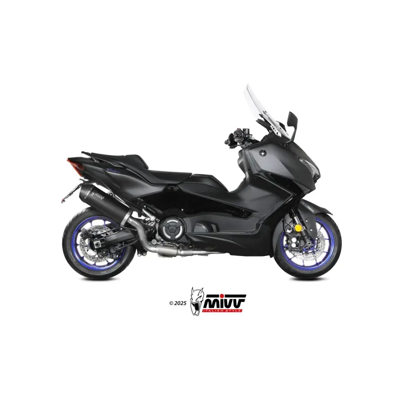 Mivv Escape Completo 2x1 OVAL BLACK con Tapa de Carbono YAMAHA T-MAX 560 2025-26 (+CAT) Homologado