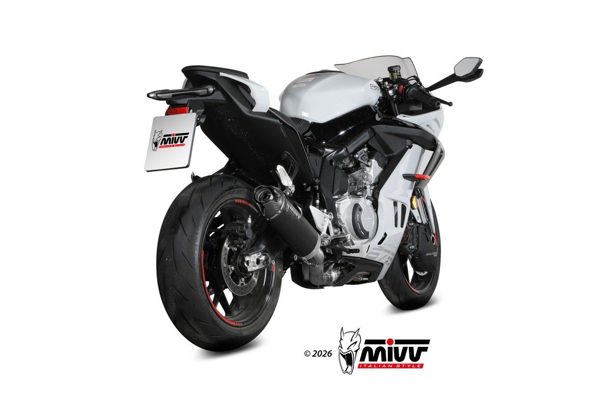 Escape completo homologado Mivv AK-1 en Acero negro para CF MOTO 675 SR 25-26