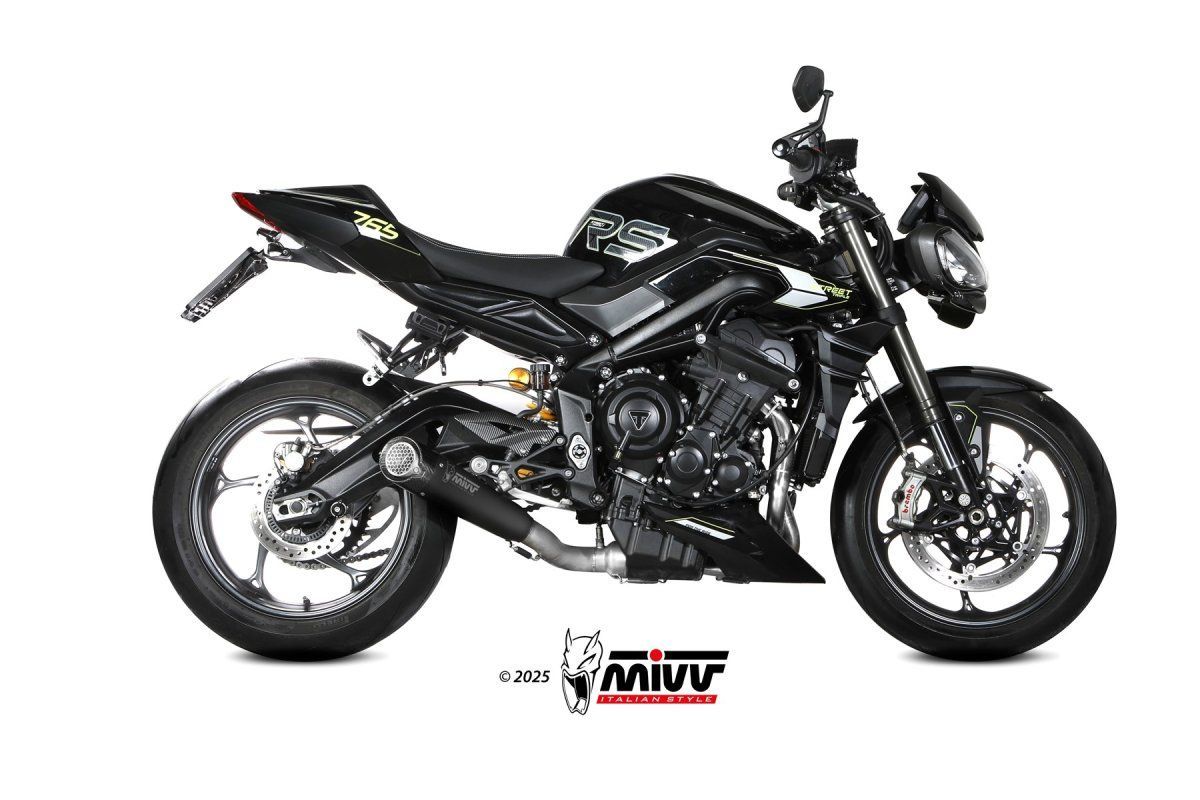 Escape completo no homologado Mivv X-M5 en Acero negro para TRIUMPH STREET TRIPLE 765 / R / RS 25-26