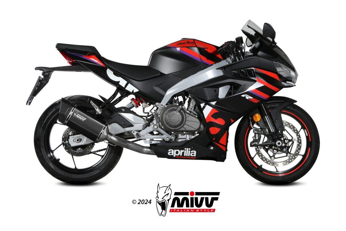 Escape completo homologado Mivv SR-1 en Acero negro para APRILIA RS 457 24-26 con catalizador y emulador incluidos