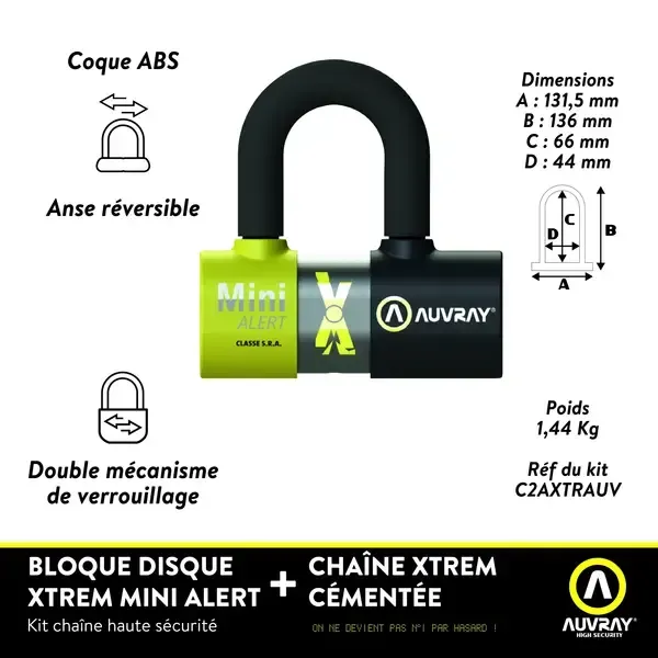 Candado con alarma AUVRAY U LOCK XTREM MINI ALARM SRA BLACK/YELLOW
