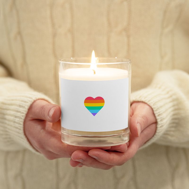 Glass Jar Soy Wax Candle Rainbow Heart